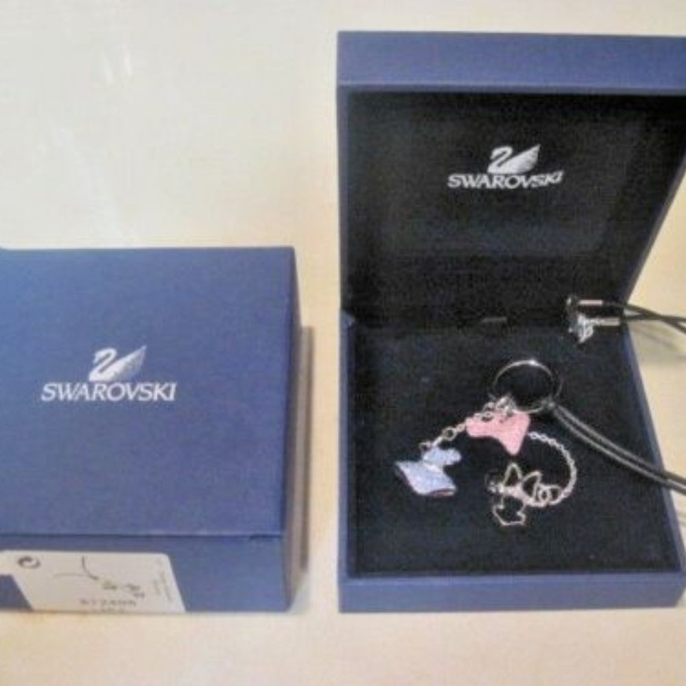 FLASH SALE Swarovski Swan Signed Shaped Minnie Mouse, Dress and Bow Necklace NIB - Picture 2 of 7